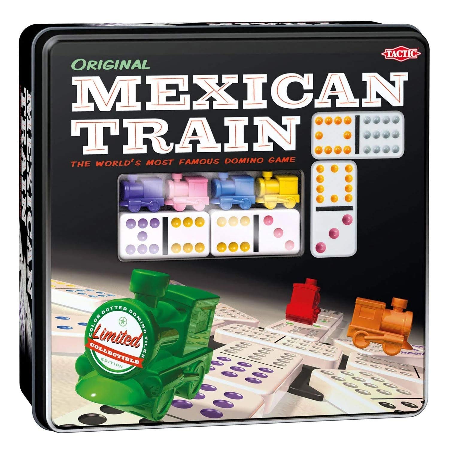 Tactic - 54005 - Tren mexicano - 91 fichas de dominó - 8 jugadores - caja de metal (surtida