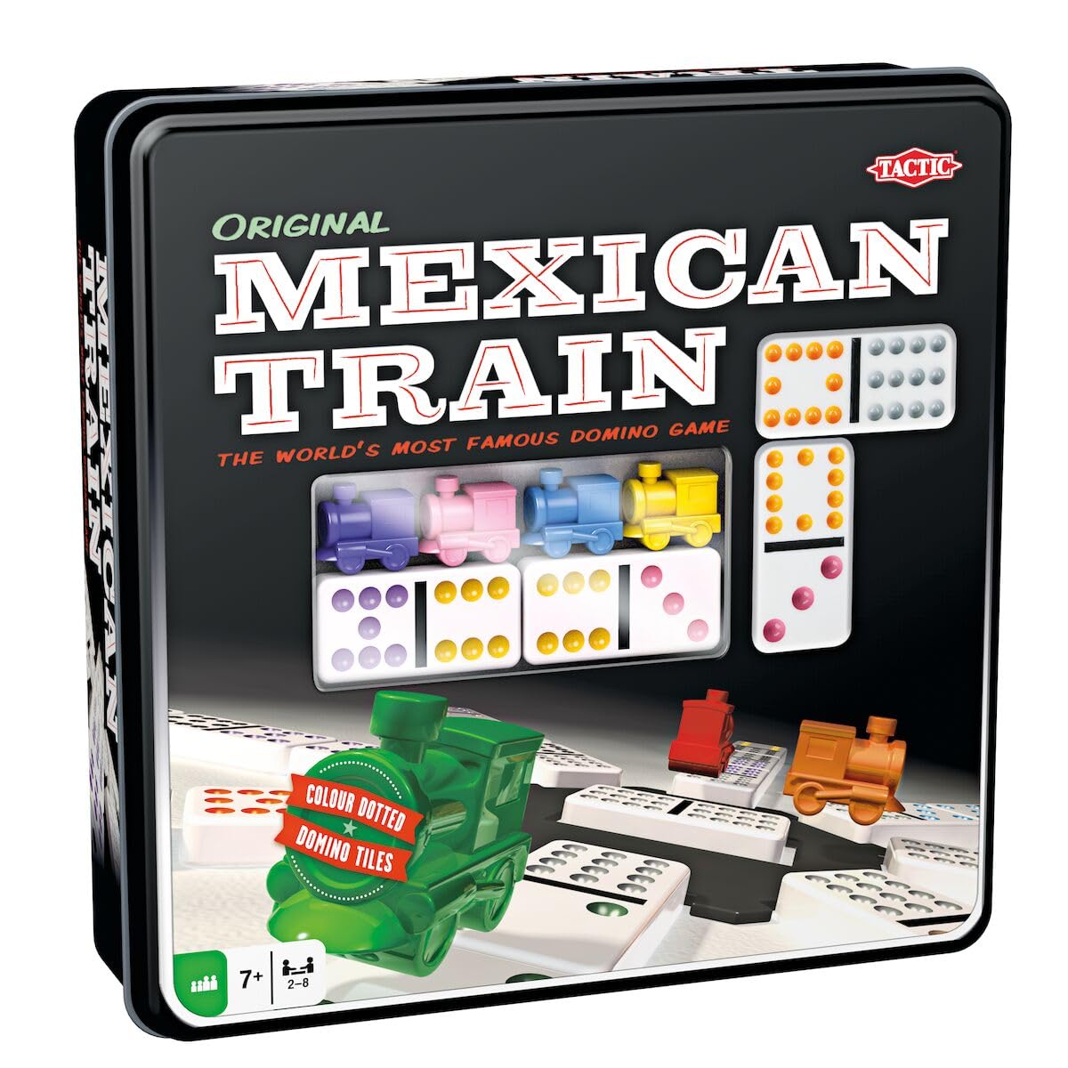 Tactic - 54005 - Tren mexicano - 91 fichas de dominó - 8 jugadores - caja de metal (surtida