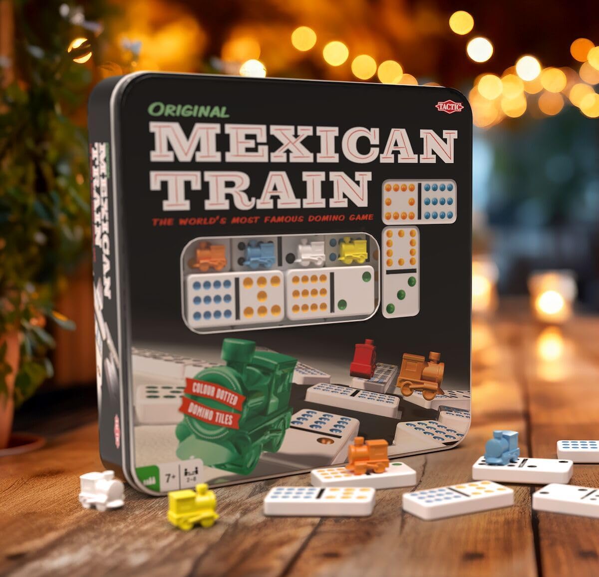 Tactic - 54005 - Tren mexicano - 91 fichas de dominó - 8 jugadores - caja de metal (surtida