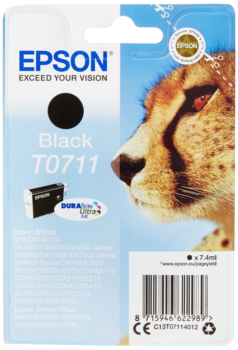 Epson T071 Serie Ghepardo, Cartuccia Originale Getto d'Inchiostro DURABrite Ultra, Formato Standard, Nero