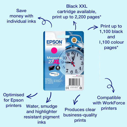 Epson 27XL Magenta Alarm Clock High Yield Genuine, DuraBrite Ultra Ink Cartridge