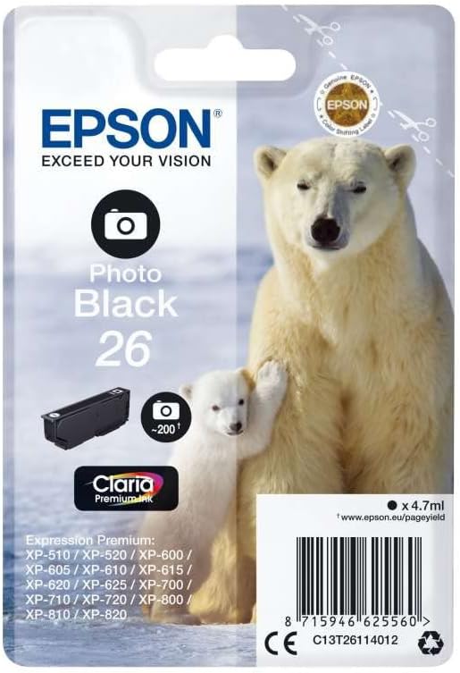 Epson 26 Polar Bear Photo Black Genuine, Claria Premium Ink Cartridge