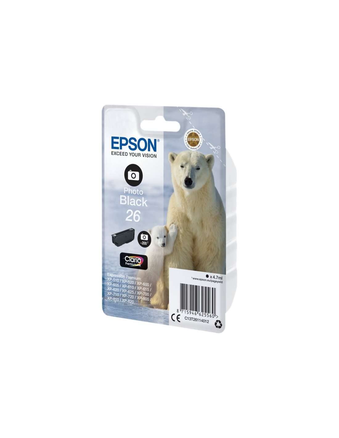 Epson 26 Polar Bear Photo Black Genuine, Claria Premium Ink Cartridge
