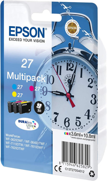 Epson 27 Alarm Clock Genuine Multipack, 3-colours Ink Cartridges, DuraBrite Ultra Ink