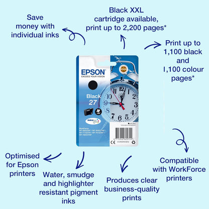 Epson 27 Black Alarm Clock Genuine, DuraBrite Ultra Ink Cartridge