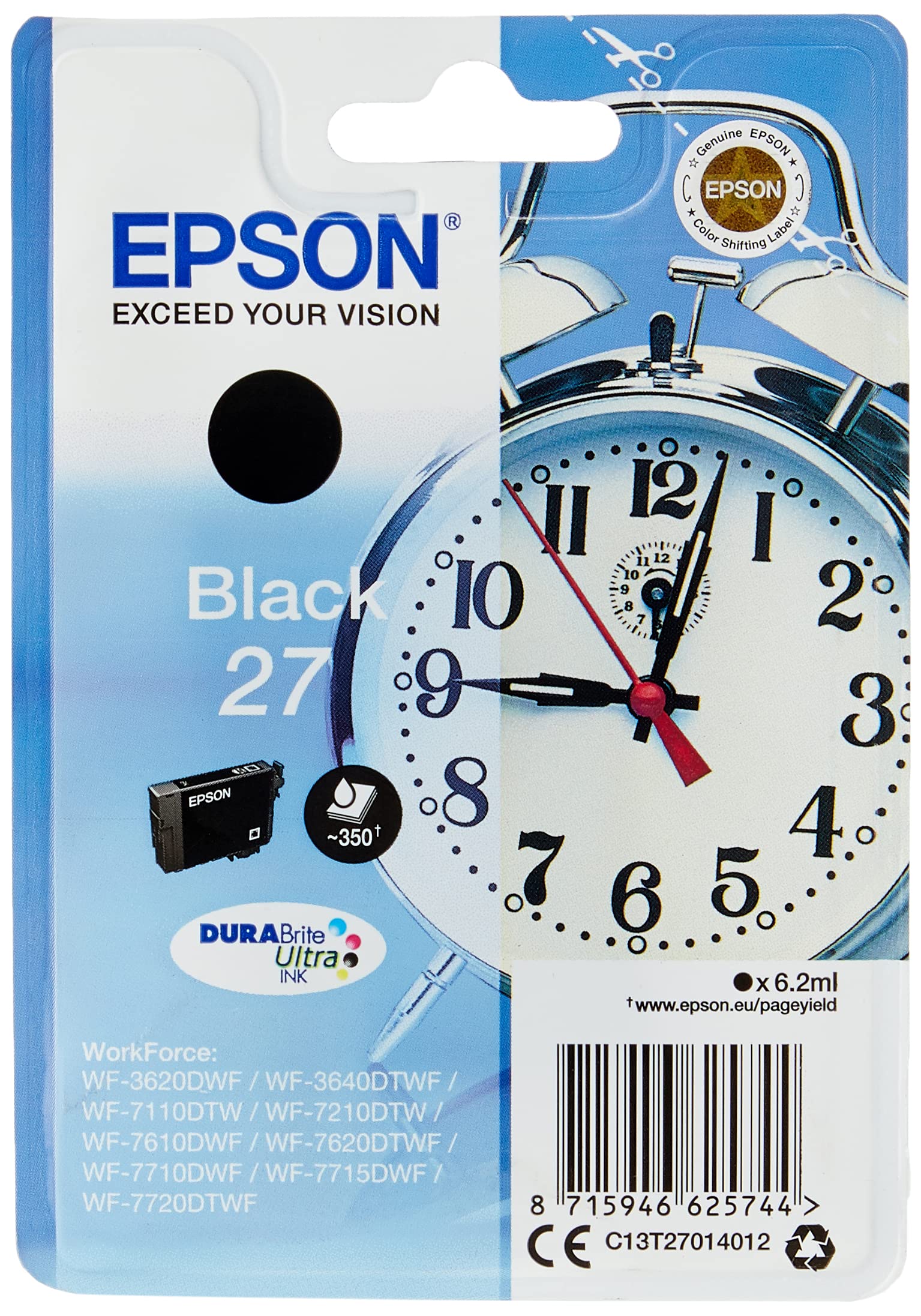 Epson 27 Black Alarm Clock Genuine, DuraBrite Ultra Ink Cartridge