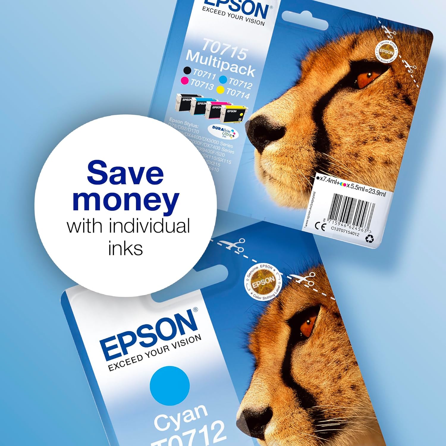 Epson T071 Serie Ghepardo, Cartuccia Originale Getto d'Inchiostro DURABrite Ultra, Formato Standard, Magenta