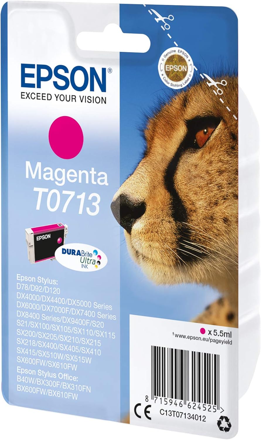 Epson T071 Serie Ghepardo, Cartuccia Originale Getto d'Inchiostro DURABrite Ultra, Formato Standard, Magenta