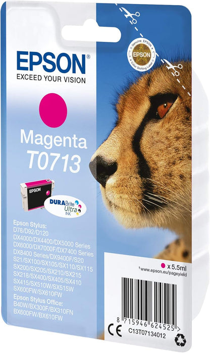 Epson T071 Serie Ghepardo, Cartuccia Originale Getto d'Inchiostro DURABrite Ultra, Formato Standard, Magenta