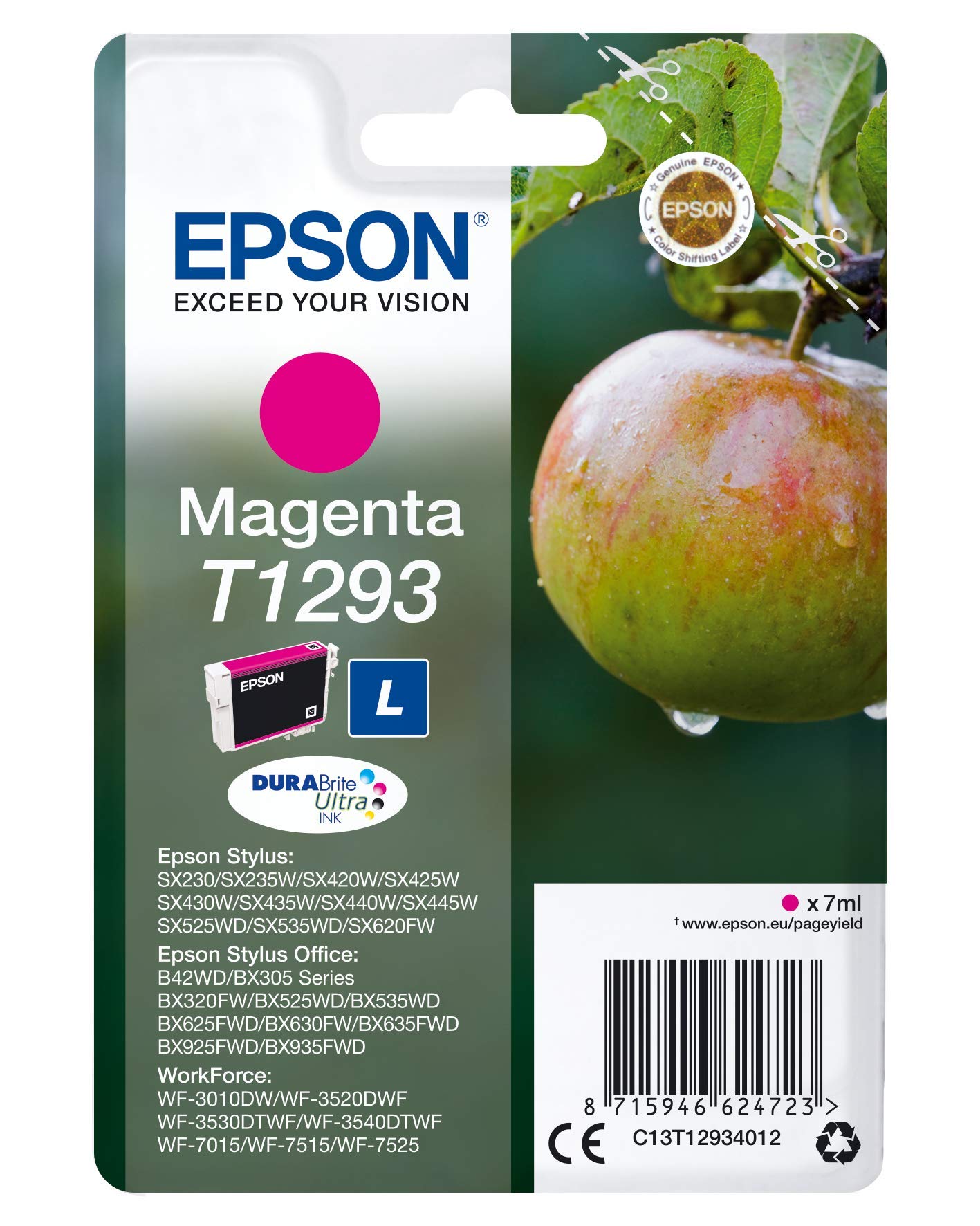 Epson T1293 Ink Cartridge for SX230, Magenta, Genuine