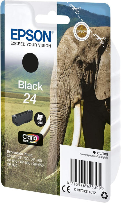 Epson 24 Serie Elefante, Cartuccia originale getto d'inchiostro Claria Photo HD, Formato Standard, Nero