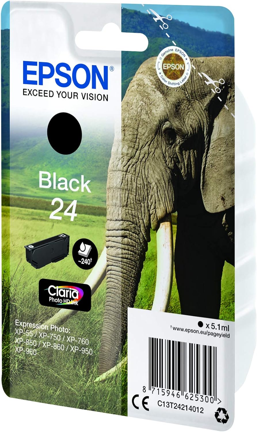 Epson 24 Serie Elefante, Cartuccia originale getto d'inchiostro Claria Photo HD, Formato Standard, Nero