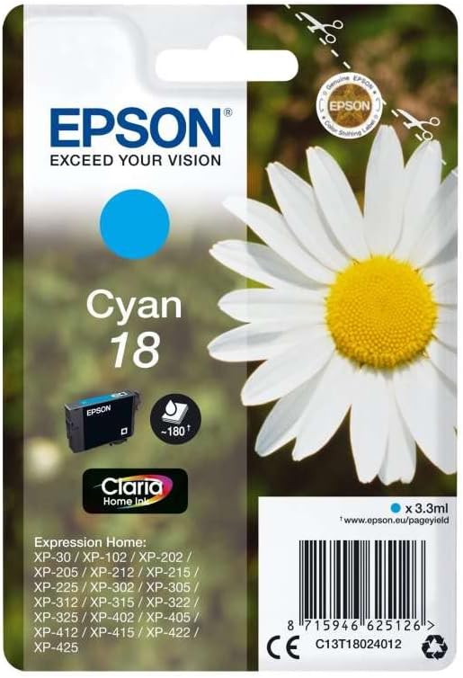 Epson 18 Cyan Daisy Genuine, Claria Home Ink Cartridge