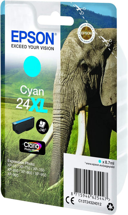 Epson 24 Serie Elefante, Cartuccia Originale Getto d'Inchiostro Claria Photo HD, Formato XL