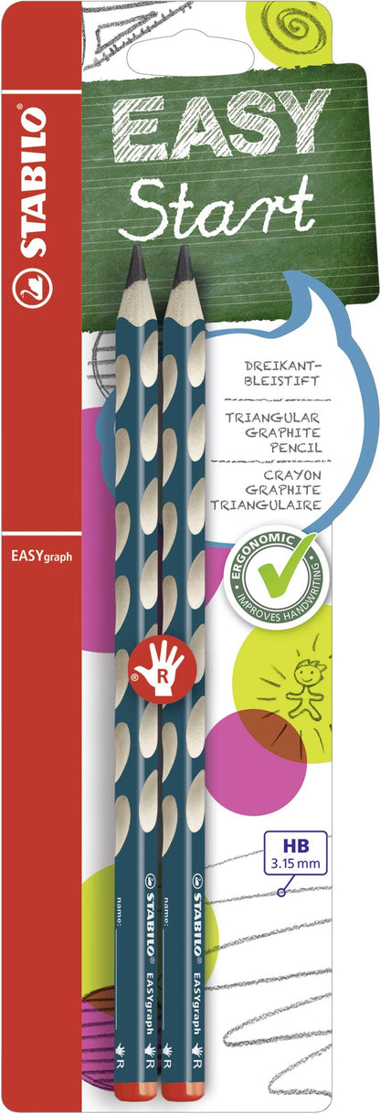 Ergonomic Graphite Pencil - STABILO EASYgraph - Right-Handed - Pack of 2 - Petrol - HB