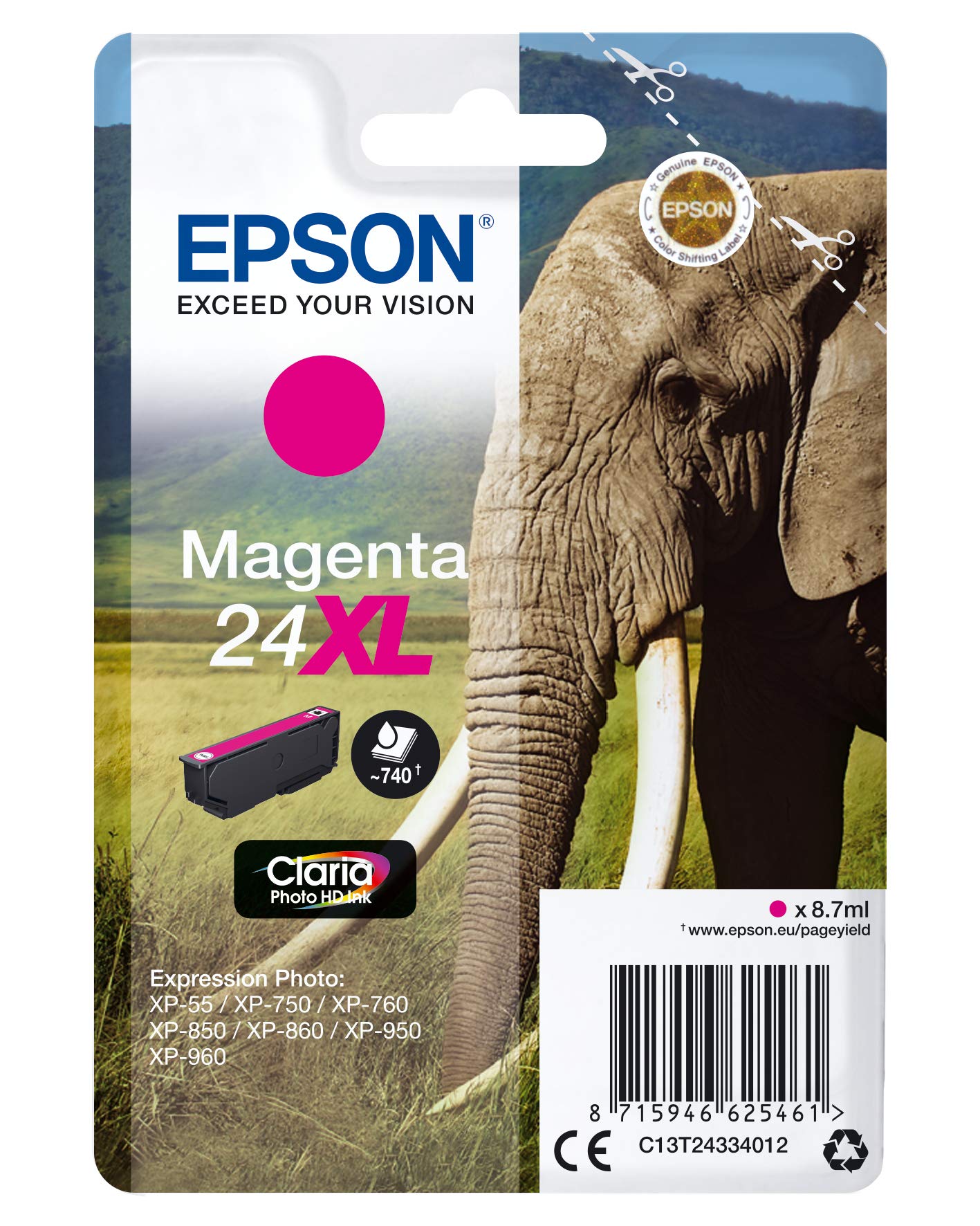 Epson 24Xl Serie Elefante Cartuccia Getto d'Inchiostro, Magenta