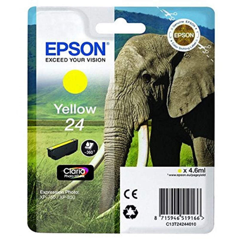 Epson 24 Yellow Elephant Genuine, Claria Photo HD Ink Cartridge