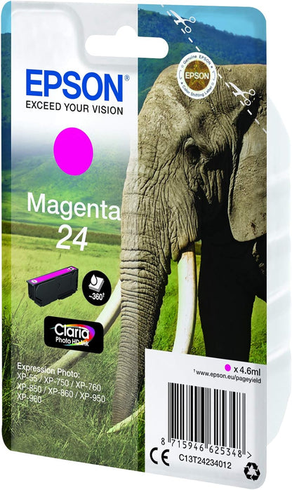 Epson 24 Serie Elefante, Cartuccia Originale Getto d'Inchiostro Claria Photo HD, Formato