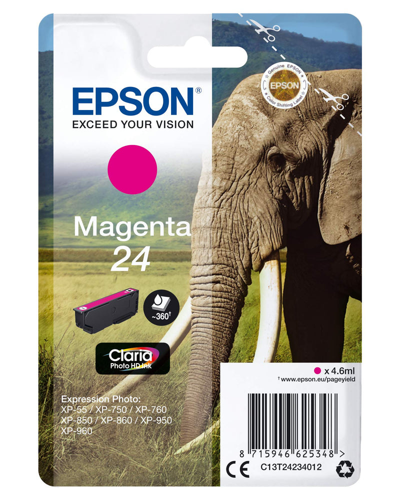 Epson 24 Serie Elefante, Cartuccia Originale Getto d'Inchiostro Claria Photo HD, Formato