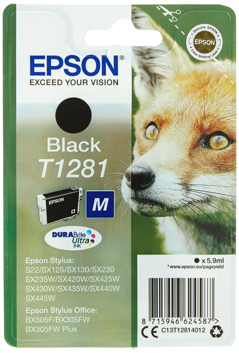 Epson T1281 Black Fox Genuine, DURABrite Ultra Ink Cartridge