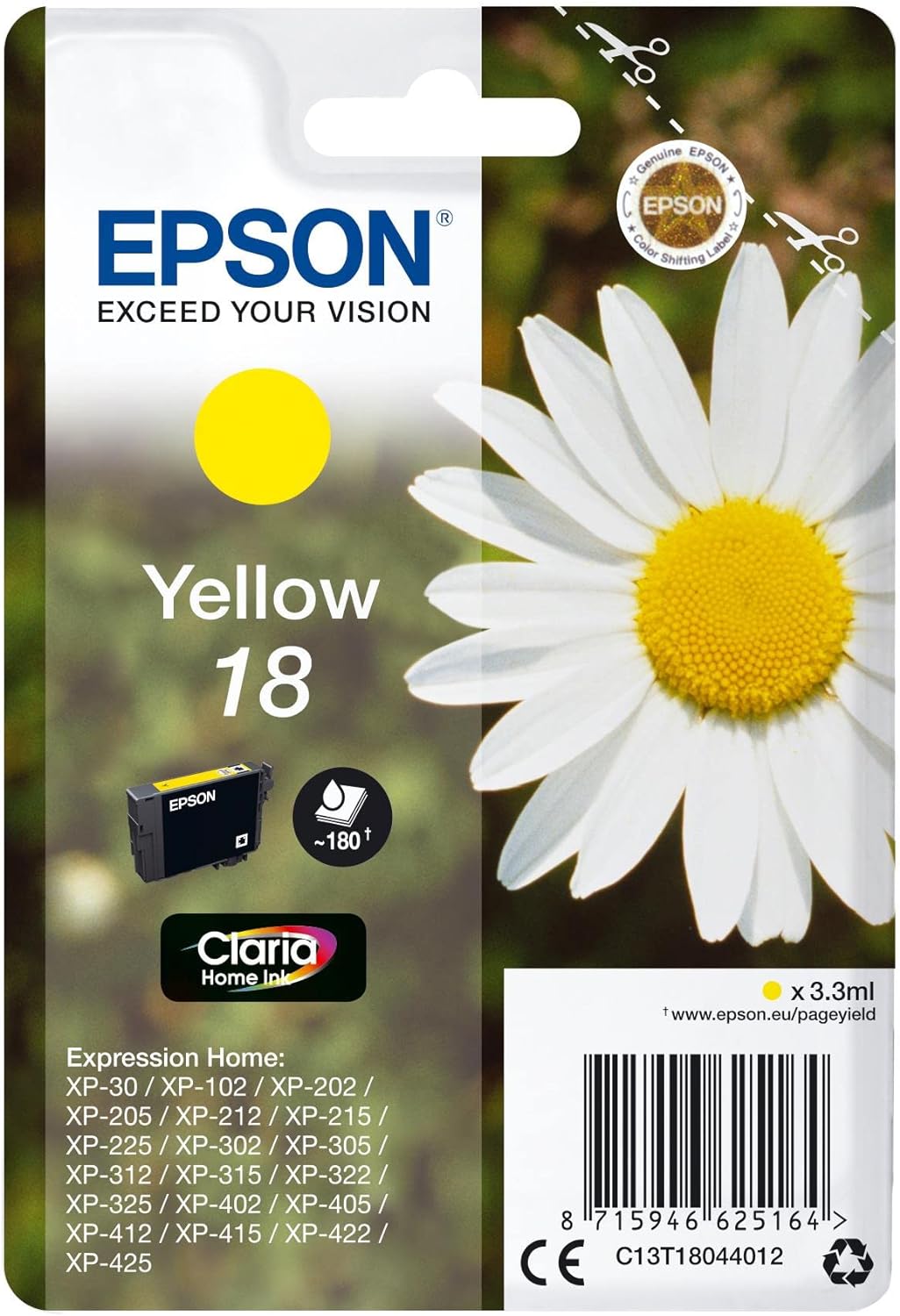 Epson 18 Yellow Daisy Genuine, Claria Home Ink Cartridge