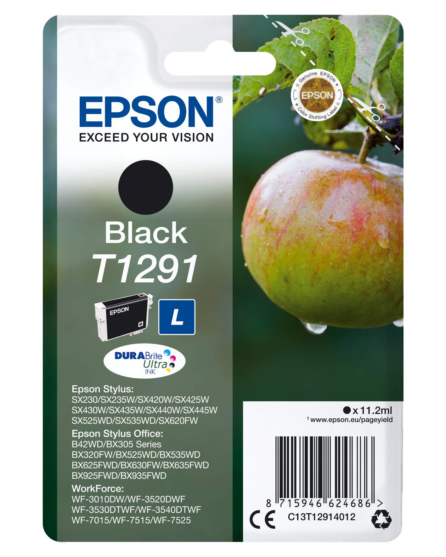 Epson T1291 Black Apple Genuine DURABrite Ultra Ink Cartridge