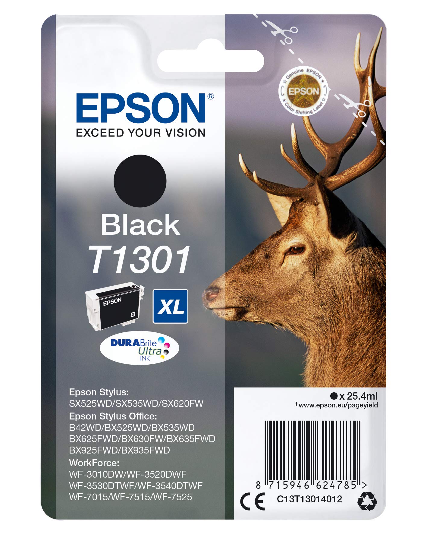 Epson T130 Serie Cervo, Cartuccia Originale Getto d'Inchiostro DURABrite Ultra, Formato XL, Nero