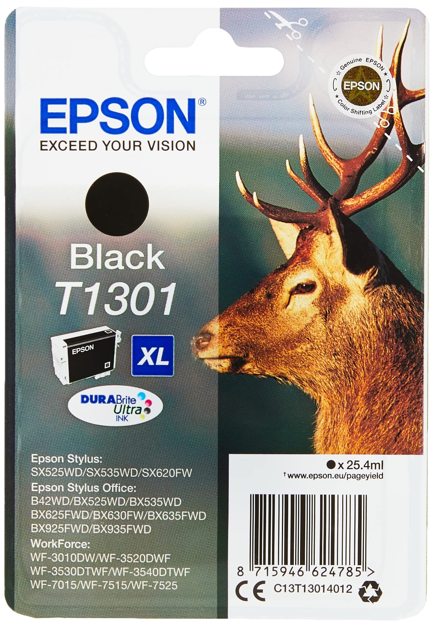 Epson T130 Serie Cervo, Cartuccia Originale Getto d'Inchiostro DURABrite Ultra, Formato XL, Nero