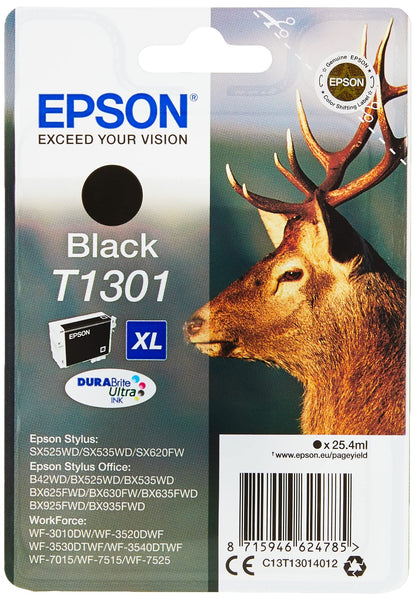Epson T130 Serie Cervo, Cartuccia Originale Getto d'Inchiostro DURABrite Ultra, Formato XL, Nero