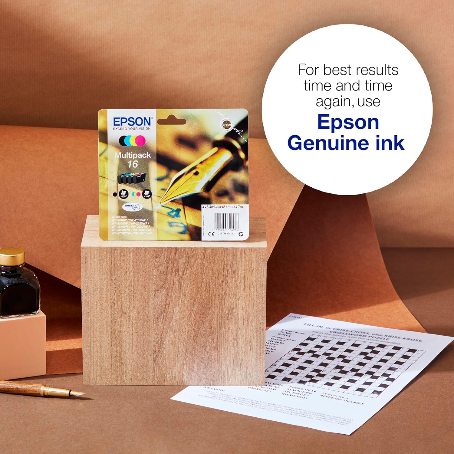 Epson 16XL Cyan Pen & Crossword High Yield Genuine, DURABrite Ultra Ink, XL High Capacity