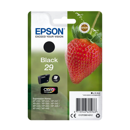 Epson Serie 29 Standard Fragole, Cartucce Claria Home per Stampante Inkjet, Single Pack 1 Colore (Nero) Formato STD, Stampe Casa/Ufficio fino 175 Pagine, Confezione Retail