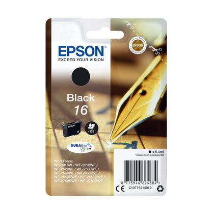 Epson Original 16 Tinte Füller (WF-2630WF, WF-2650DWF, WF-2660DWF, WF-2750DWF, WF-2760DWF), schwarz