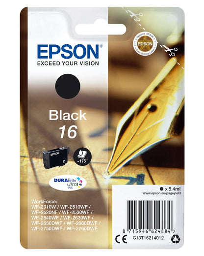 Epson Original 16 Tinte Füller (WF-2630WF, WF-2650DWF, WF-2660DWF, WF-2750DWF, WF-2760DWF), schwarz