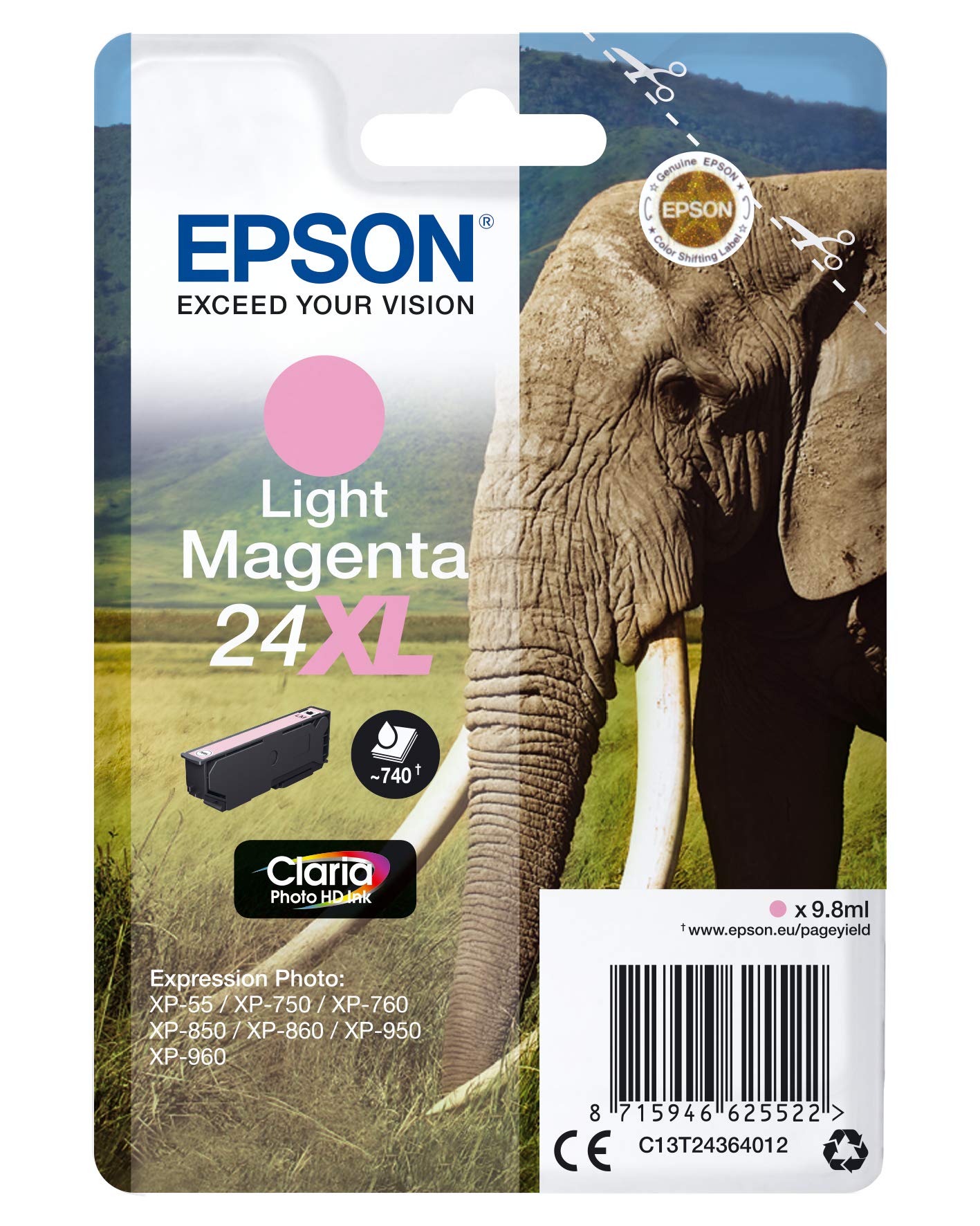 Epson 24Xl Serie Elefante Cartuccia Getto d'Inchiostro, Magenta Chiaro