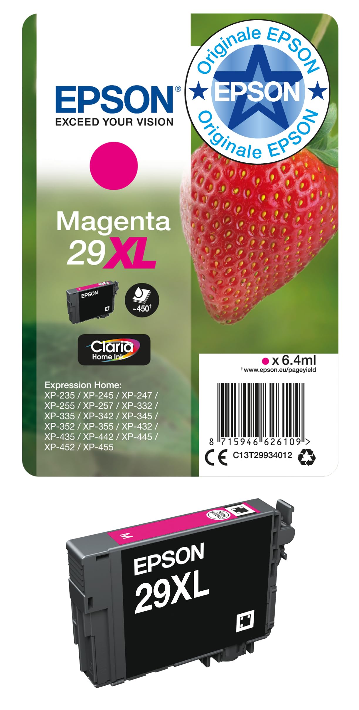 Epson C13T29934010 - Cartucho de tóner adecuado para XP235, paquete estándar, XL, magenta, válido para los modelos Expression Home XP-235, XP-245 y otros