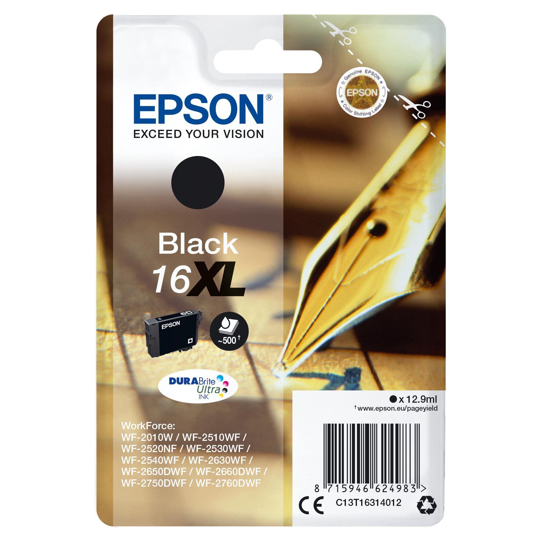 Epson 235M182 Original 16XL Tinte Füller (WF-2630WF, WF-2650DWF, WF-2660DWF, WF-2750DWF, WF-2760DWF), schwarz