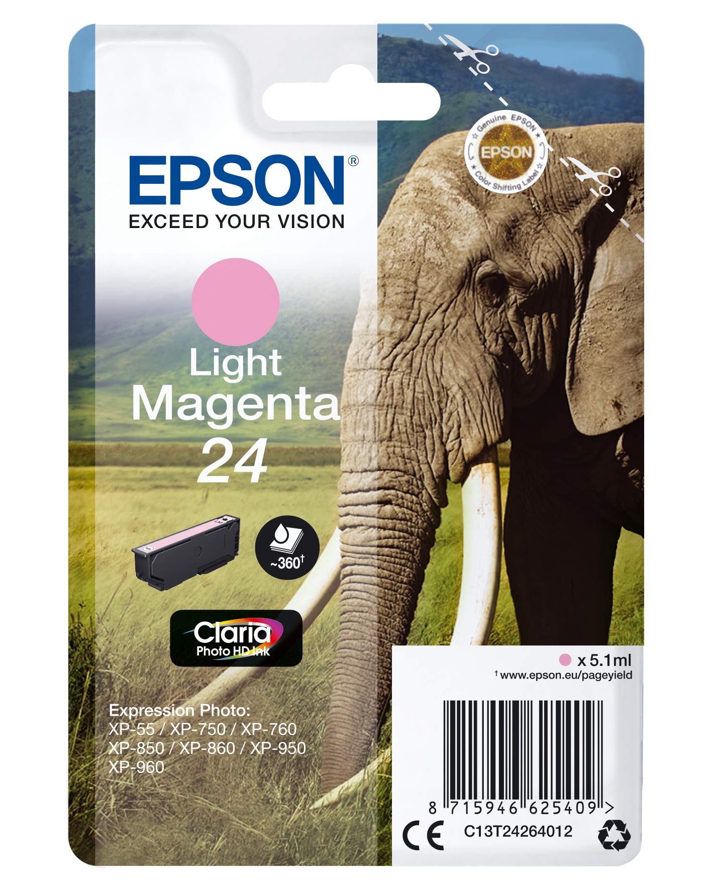 Epson 24 Serie Elefante Cartuccia Getto d'Inchiostro, Magenta Chiaro