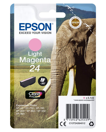 Epson 24 Serie Elefante Cartuccia Getto d'Inchiostro, Magenta Chiaro
