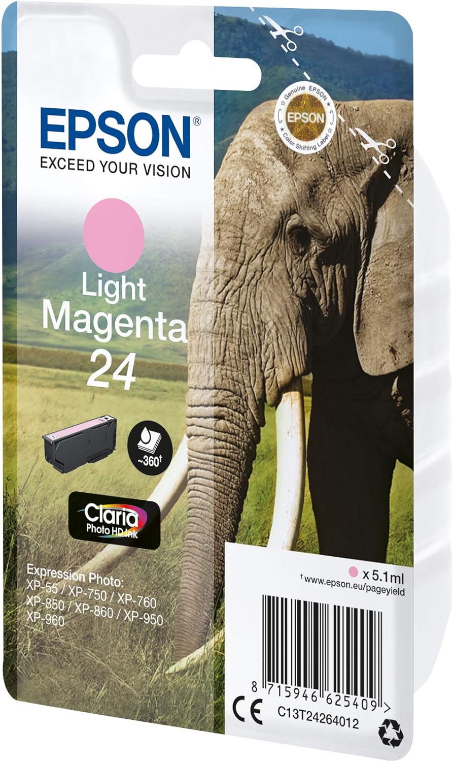 Epson 24 Serie Elefante Cartuccia Getto d'Inchiostro, Magenta Chiaro