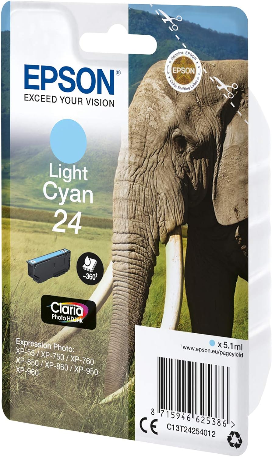 Epson 24 Serie Elefante Cartuccia Getto d'Inchiostro, Ciano Chiaro