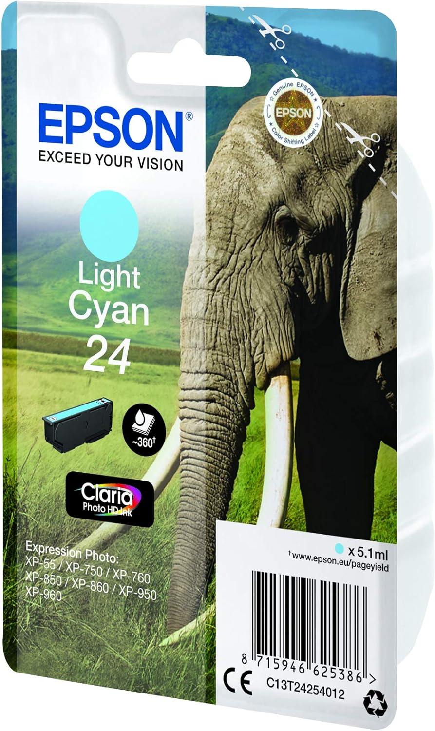 Epson 24 Serie Elefante Cartuccia Getto d'Inchiostro, Ciano Chiaro
