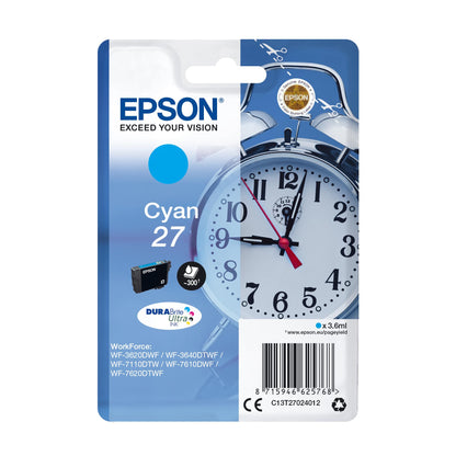 Epson 27 Cyan Alarm Clock Genuine, DuraBrite Ultra Ink Cartridge