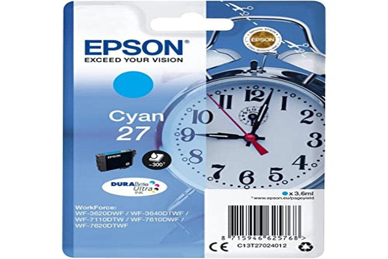 Epson 27 Cyan Alarm Clock Genuine, DuraBrite Ultra Ink Cartridge