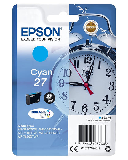 Epson 27 Cyan Alarm Clock Genuine, DuraBrite Ultra Ink Cartridge