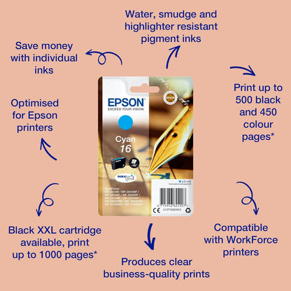 Epson 16 Cyan Pen & Crossword, Genuine, DURABrite Ultra Ink