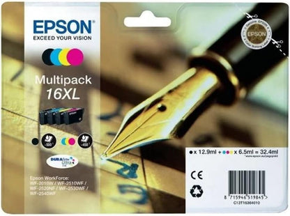 Epson Pen & Crossword High Yield Genuine Multipack,Ink Cartridges, DURABrite Ultra Ink,Cyan, 4-colours, 16XL