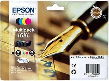 Epson Pen & Crossword High Yield Genuine Multipack,Ink Cartridges, DURABrite Ultra Ink,Cyan, 4-colours, 16XL