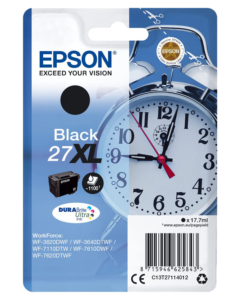 Epson 27XL Black Alarm Clock High Yield Genuine, DuraBrite Ultra Ink Cartridge