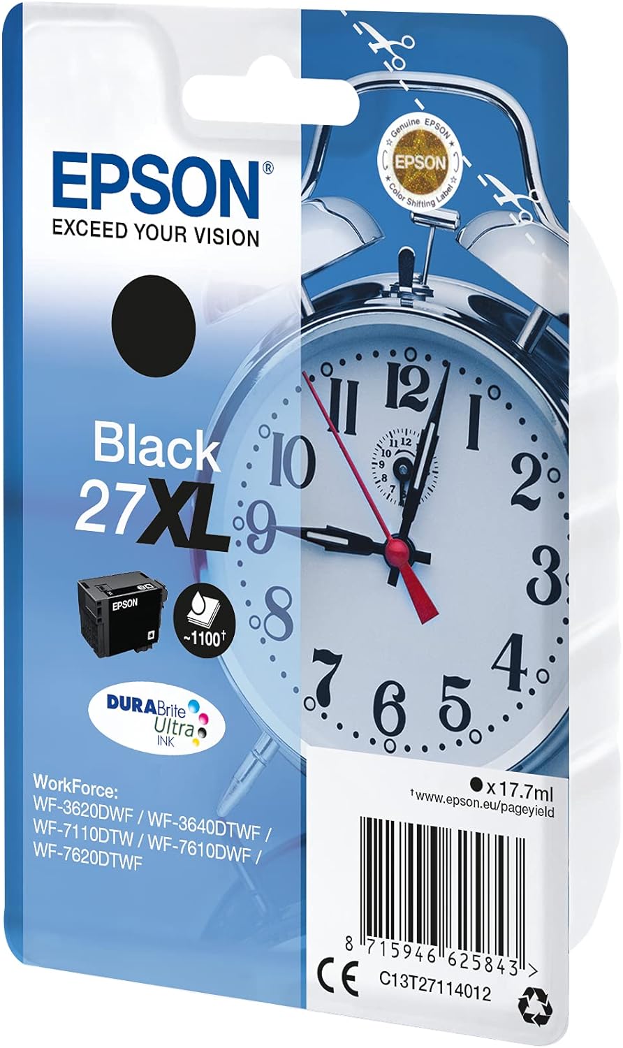 Epson 27XL Black Alarm Clock High Yield Genuine, DuraBrite Ultra Ink Cartridge