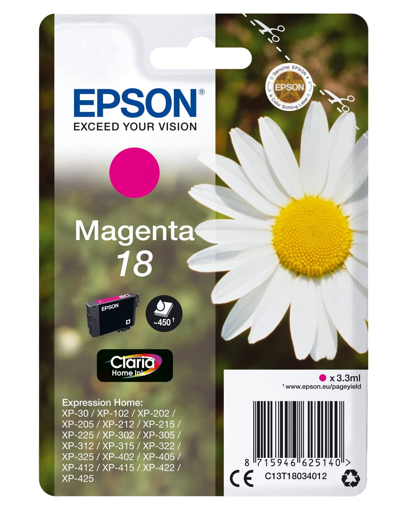 Epson 18 Magenta Daisy Genuine, Claria Home Ink Cartridge
